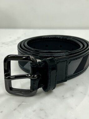 Burberry Black Beat Check and Patent Leather Belt, Size US 32